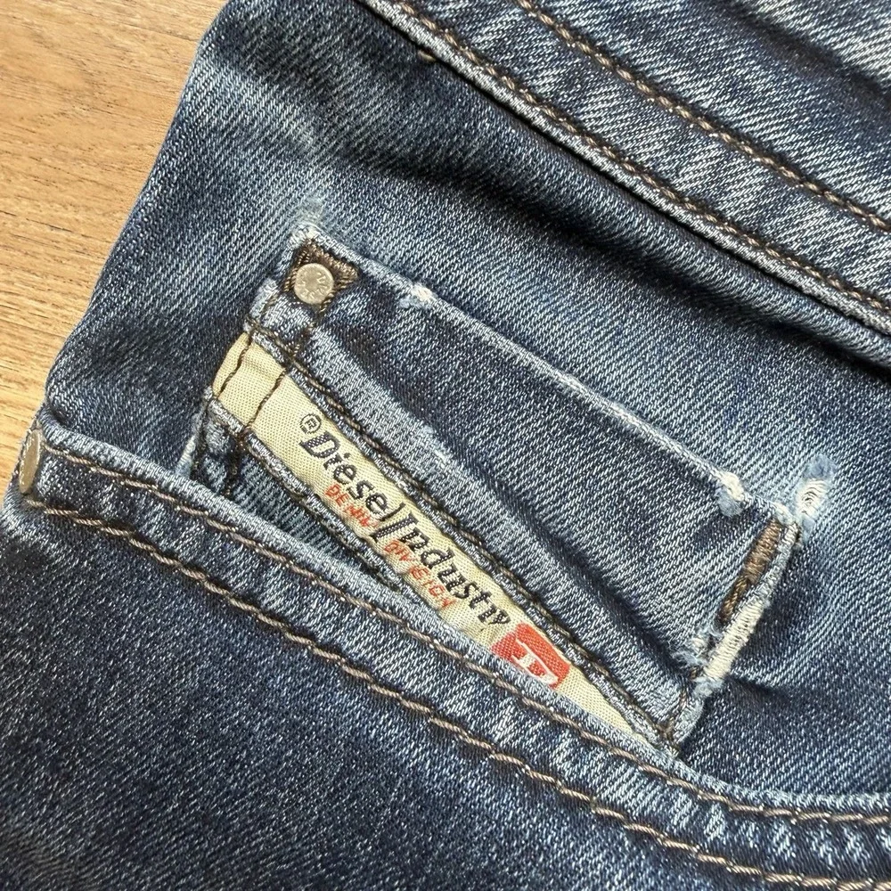 Diesel Buster Jeans Men 31x28 Blue Slim Tapered Stretch Dark Wash 0607A (Hemmed)
